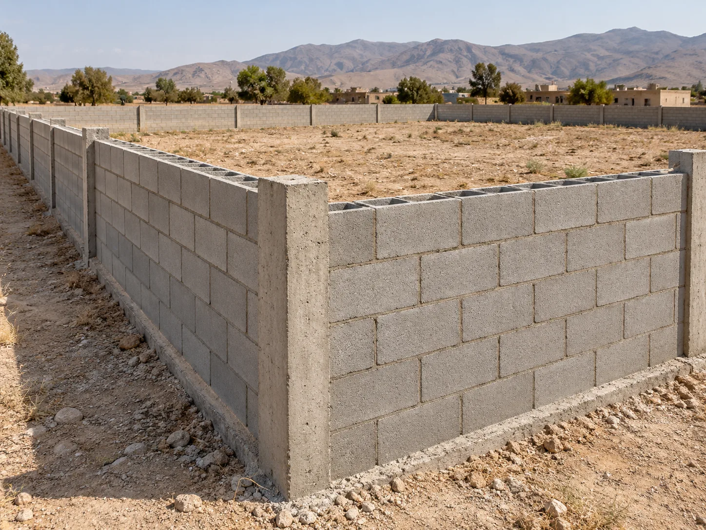 دیوارکشی دور زمین با بلوک بتنی